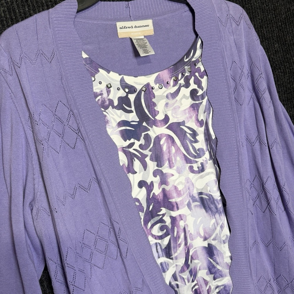 Women Alfred Dunner Top Mock 2 piece Lavender Sweater Lilac Purple 1X
